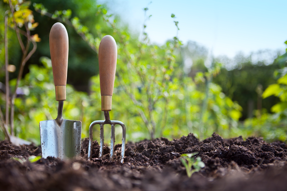 Garden tools in soil